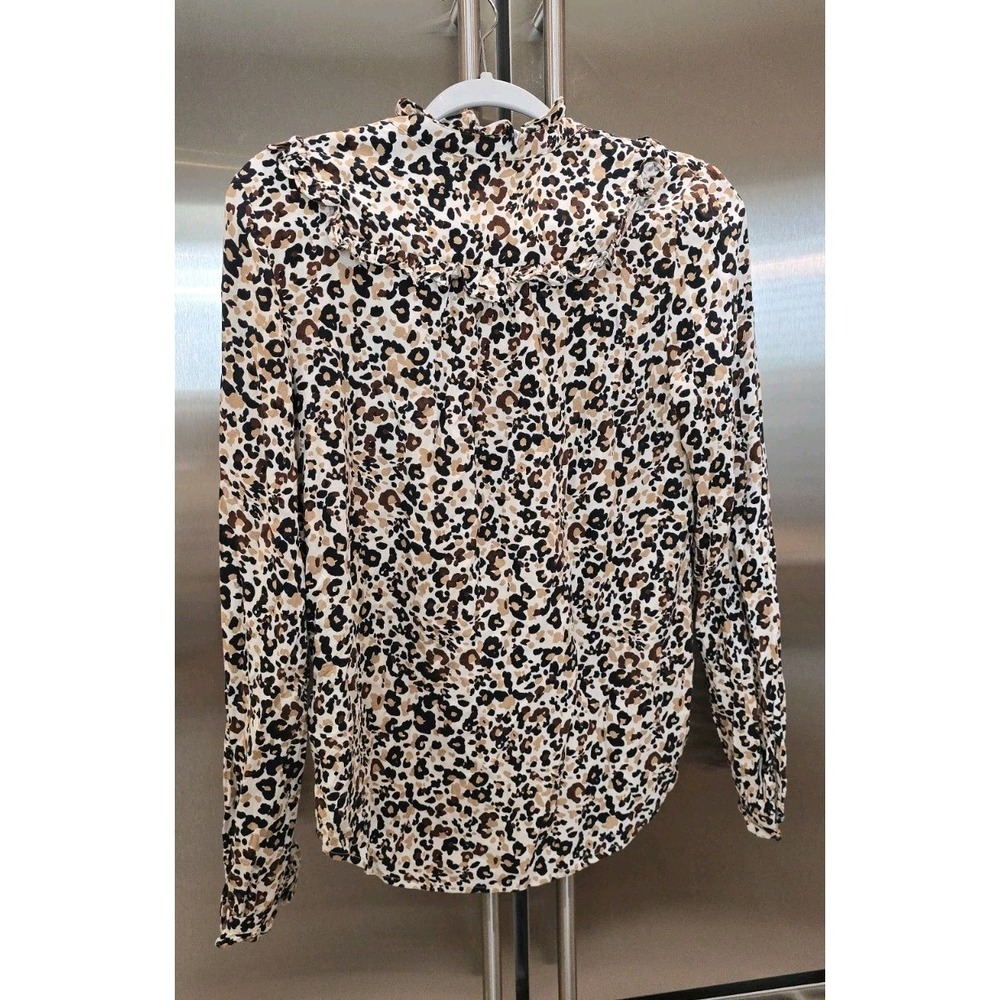 Anthropologie Maeve Leopard Print Ruffle Neck Top Boho Chic Indie Maximalist 4 - Picture 8 of 9